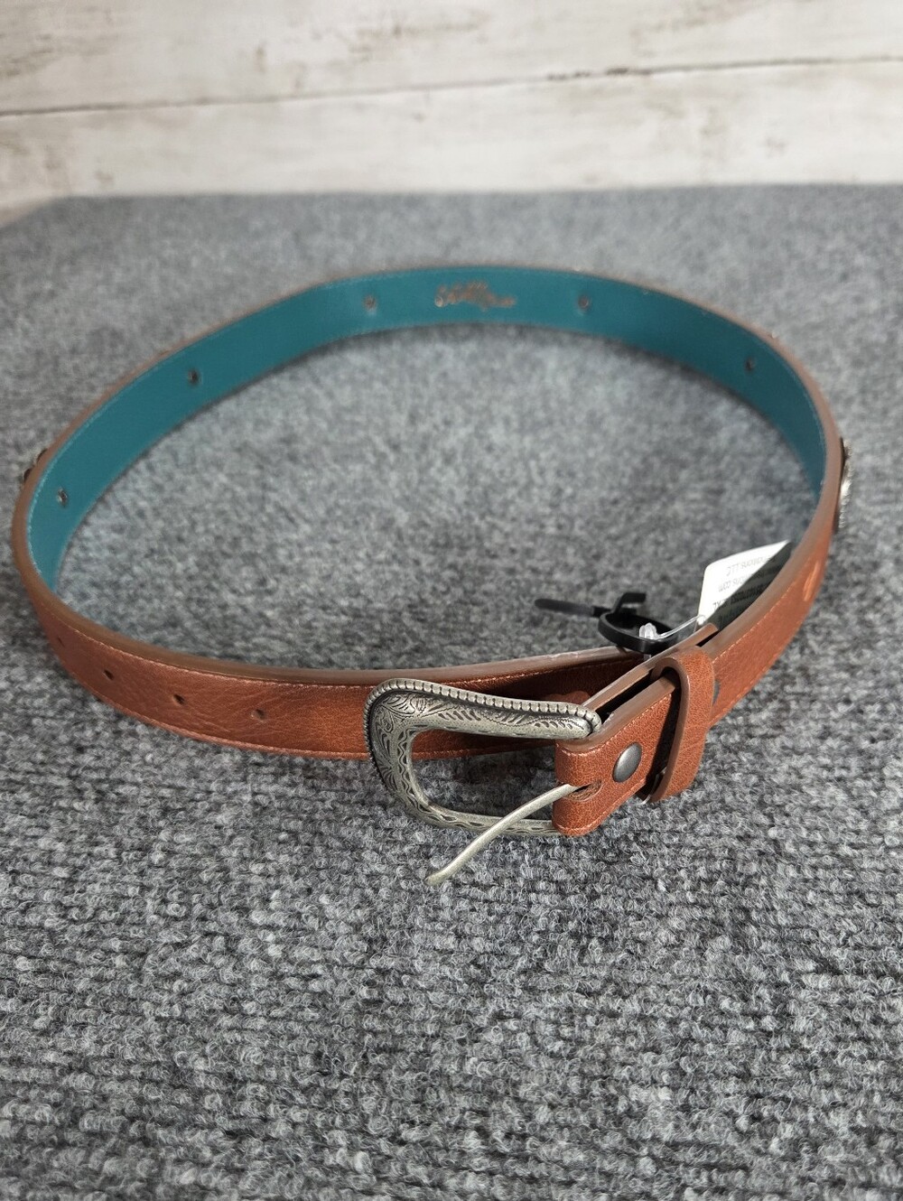 Catchfly Studio Women’s XL Western Heart Concho Belt Brown Teal Faux Leather